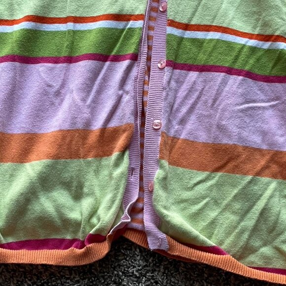 Womens Large Pink & Green/Multicolored Striped Long Sleeve Button up Cardigan - Picture 3 of 8